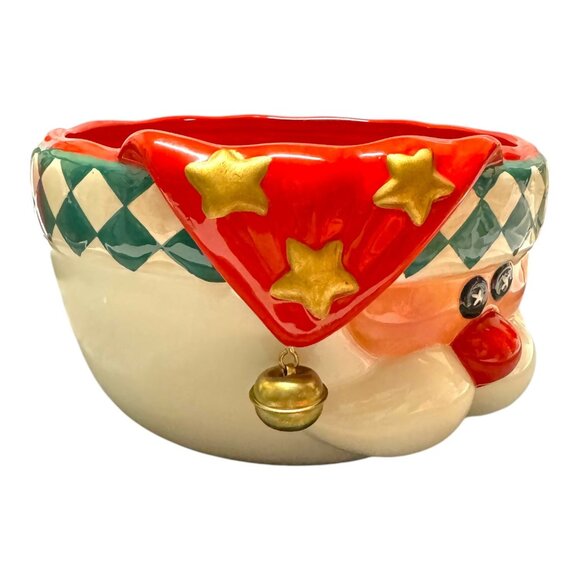 Vintage Palm Tree Co. LTD Ceramic Santa Bowl With Bell & Star Accents - Picture 2 of 9
